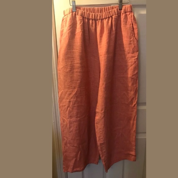 Flax Linen Flood Pants Orange Pull On 
